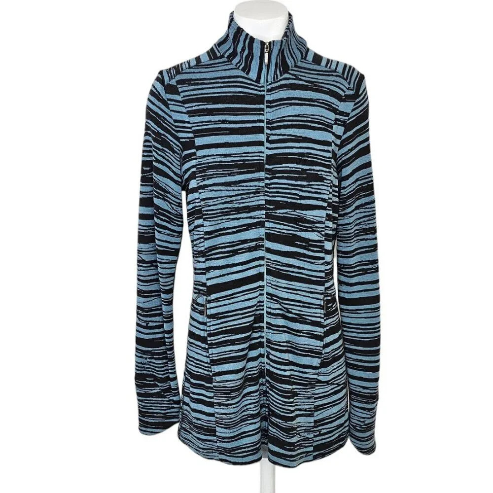 Ibex Womens Juliet Zip Up Tunic Sweater Size Small Blue Black Wool Pockets